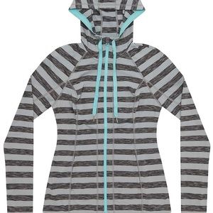 Lukka Athletic Gray Black Turquoise Trim Full‎ Zip Up Hoodie Size Large